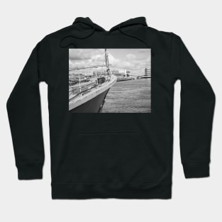 Front end of a moored ship in the seaside town of Great Yarmouth, Norfolk Hoodie